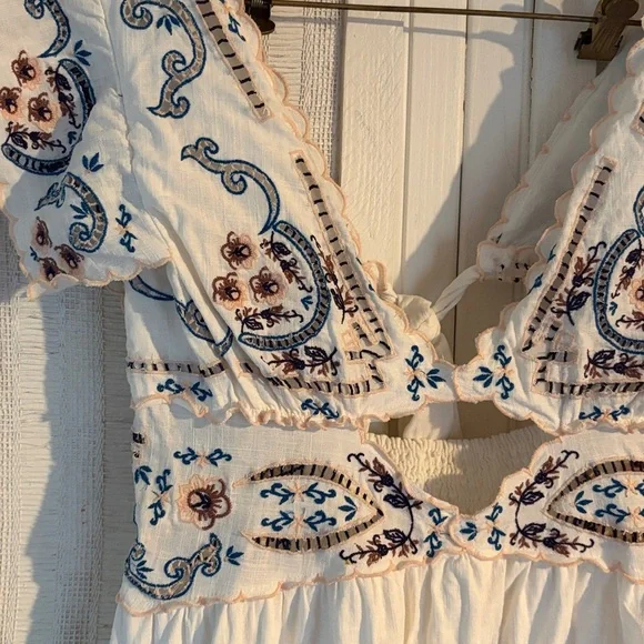 NEW FREE PEOPLE rambling roads mini dress in blanc de blanc NWOT SZ M